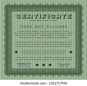 Green Sample certificate or diploma. With great quality guilloche pattern. Money design. Customizable, Easy to edit and change colors. 