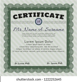 Green Sample certificate or diploma. With guilloche pattern. Customizable, Easy to edit and change colors. Perfect design. 