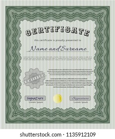 Green Sample certificate or diploma. With linear background. Detailed. Nice design. 