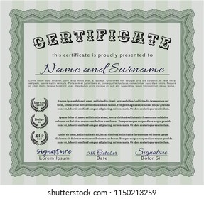 Green Sample certificate or diploma. With linear background. Superior design. Vector illustration. 