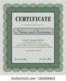 Green Sample certificate or diploma. Lovely design. With great quality guilloche pattern. Detailed. 