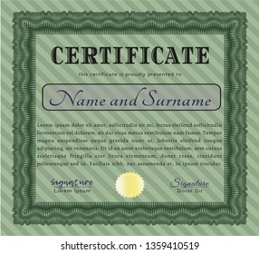 Green Sample certificate or diploma. Lovely design. With guilloche pattern. Detailed. 
