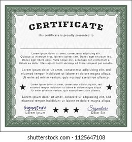 Green Sample certificate or diploma. Money Pattern design. Complex background. Detailed. 