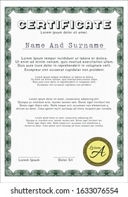 Green Sample certificate or diploma. Money design. Vector illustration. With quality background. 