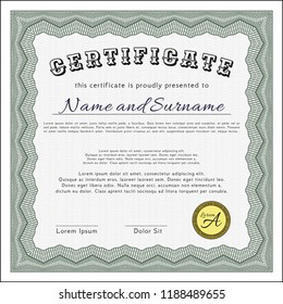 Green Sample certificate or diploma. Nice design. With quality background. Vector illustration. 