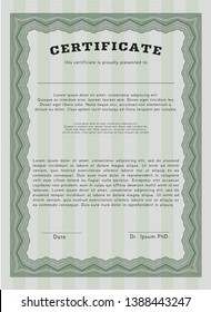 Green Sample certificate or diploma. Nice design. With guilloche pattern. Detailed. 