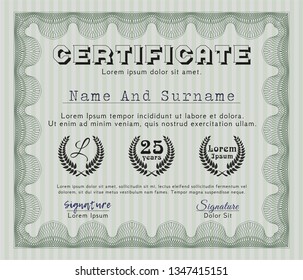 Green Sample certificate or diploma. Printer friendly. Customizable, Easy to edit and change colors. Sophisticated design. 