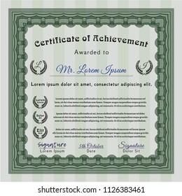 Green Sample certificate or diploma. With quality background. Elegant design. Vector illustration. 