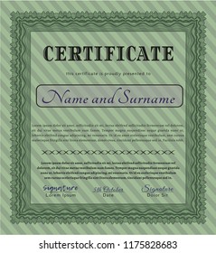 Green Sample certificate or diploma. With quality background. Vector illustration. Lovely design. 