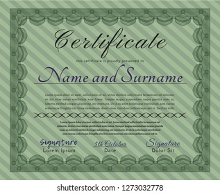 Green Sample certificate or diploma. With quality background. Lovely design. Customizable, Easy to edit and change colors. 