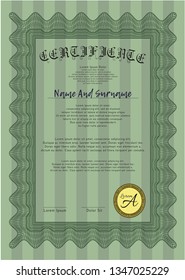 Green Sample certificate or diploma. With quality background. Customizable, Easy to edit and change colors. Money Pattern. 