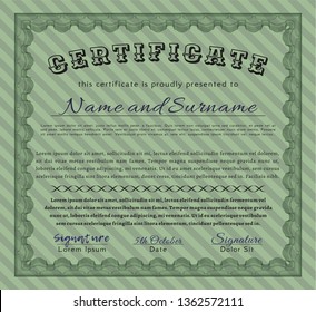 Green Sample certificate or diploma. With quality background. Detailed. Superior design. 