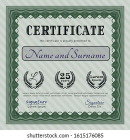 Green Sample certificate or diploma. With quality background. Customizable, Easy to edit and change colors. Sophisticated design. 