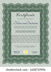 Green Sample certificate or diploma. With quality background. Artistry design. Detailed. 