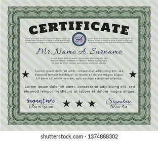 Green Sample certificate or diploma. Retro design. With great quality guilloche pattern. Customizable, Easy to edit and change colors. 