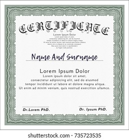 Green Sample certificate or diploma. Retro design. Customizable, Easy to edit and change colors. Complex background. 