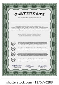 Green Sample certificate or diploma. Superior design. With complex background. Vector illustration. 