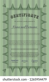 Green Sample certificate or diploma. Superior design. Easy to print. Customizable, Easy to edit and change colors. 