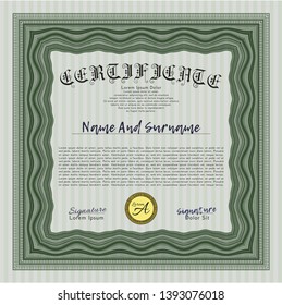 Green Sample certificate or diploma. Superior design. Detailed. With guilloche pattern and background. 