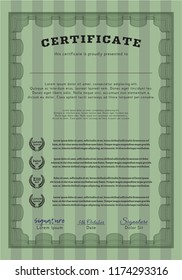 Green Sample certificate or diploma. Vector illustration. With quality background. Perfect design. 