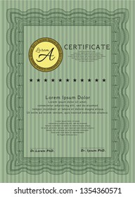 Green Sample certificate or diploma. Vector illustration. With background. Artistry design. 