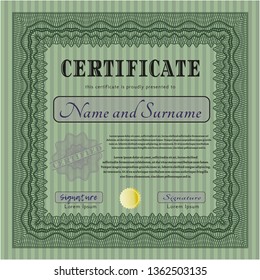 Green Sample certificate or diploma. Vector illustration. With background. Artistry design. 