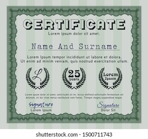 Green Sample certificate or diploma. Vector illustration. With quality background. Perfect design. 