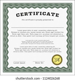 Green Sample Certificate. Easy to print. Money style design. Detailed. 