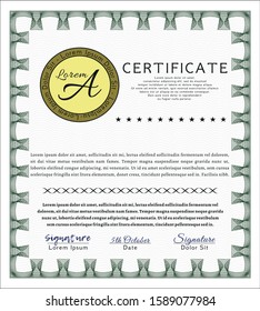 Green Sample Certificate. Easy to print. Money design. Vector illustration. 