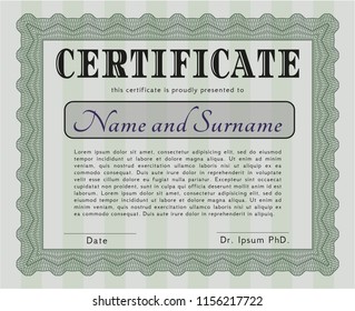 Green Sample Certificate. Elegant design. Vector illustration. Complex background. 