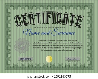 Green Sample Certificate. Elegant design. Detailed. With great quality guilloche pattern. 