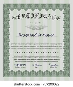 Green Sample Certificate. Elegant design. With guilloche pattern. Vector illustration. 
