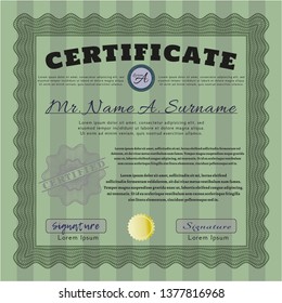 Green Sample Certificate. Excellent design. Vector illustration. Printer friendly. 