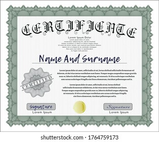 Green Sample Certificate.  Excellent design.  With guilloche pattern and background.  Detailed. 