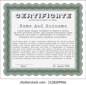 Green Sample Certificate. With great quality guilloche pattern. Good design. Customizable, Easy to edit and change colors. 