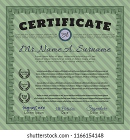 Green Sample Certificate. With great quality guilloche pattern. Good design. Customizable, Easy to edit and change colors. 