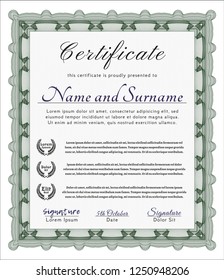 Green Sample Certificate. With great quality guilloche pattern. Vector illustration. Elegant design. 