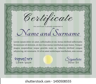 Green Sample Certificate. With great quality guilloche pattern. Money Pattern. Vector illustration. 