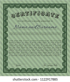 Green Sample Certificate. With guilloche pattern. Customizable, Easy to edit and change colors. Retro design. 