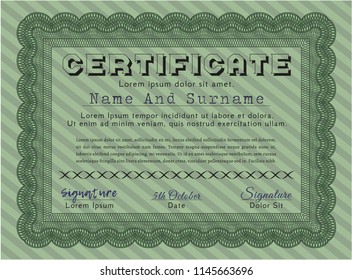 Green Sample Certificate. With guilloche pattern and background. Customizable, Easy to edit and change colors. Money style design. 