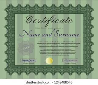 Green Sample Certificate. With guilloche pattern. Beauty design. Customizable, Easy to edit and change colors. 