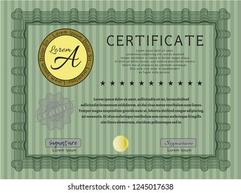 Green Sample Certificate. With guilloche pattern. Superior design. Detailed. 