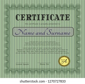 Green Sample Certificate. With guilloche pattern. Beauty design. Vector illustration. 