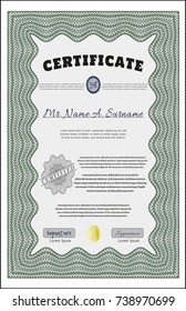 Green Sample Certificate. With guilloche pattern and background. Money style design. Customizable, Easy to edit and change colors. 