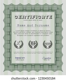 Green Sample Certificate. With linear background. Artistry design. Detailed. 