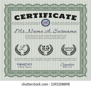 Green Sample Certificate. With linear background. Money style design. Customizable, Easy to edit and change colors. 