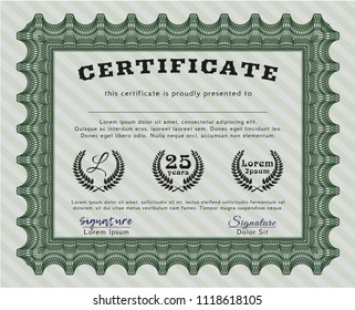 Green Sample Certificate. Lovely design. With guilloche pattern. Detailed. 