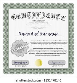 Green Sample Certificate. Lovely design. Vector illustration. Easy to print. 