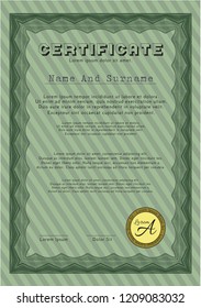 Green Sample Certificate. Lovely design. With guilloche pattern and background. Customizable, Easy to edit and change colors. 