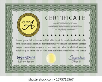 Green Sample Certificate. Lovely design. Printer friendly. Vector illustration. 